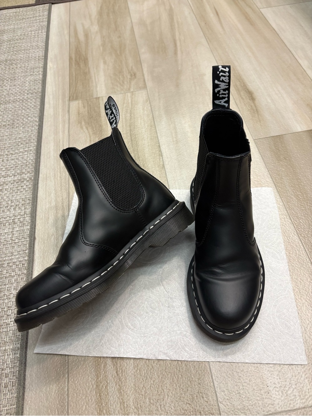 Black Chelsea Boots with White Stitching women’s size 8